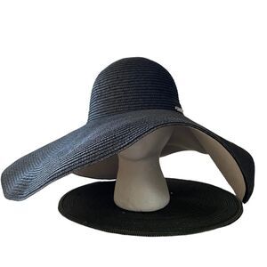 Ralph Lauren Black Wide Brim Sun Hat Straw Blk/Wht M